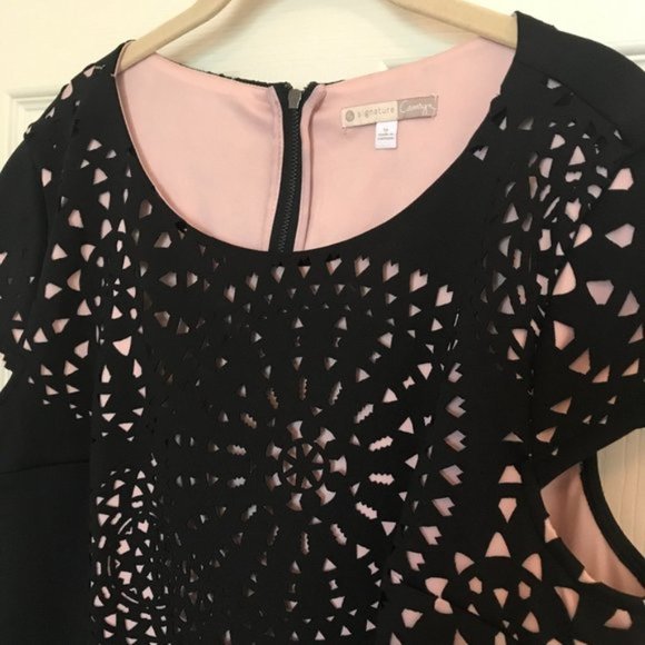 EUC! Women's Laser-Cut Scuba Cap Sleeve Dress - Picture 7 of 11